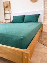 Dark Green Linen Fitted Sheet