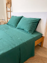 Dark Green Linen Flat Sheet