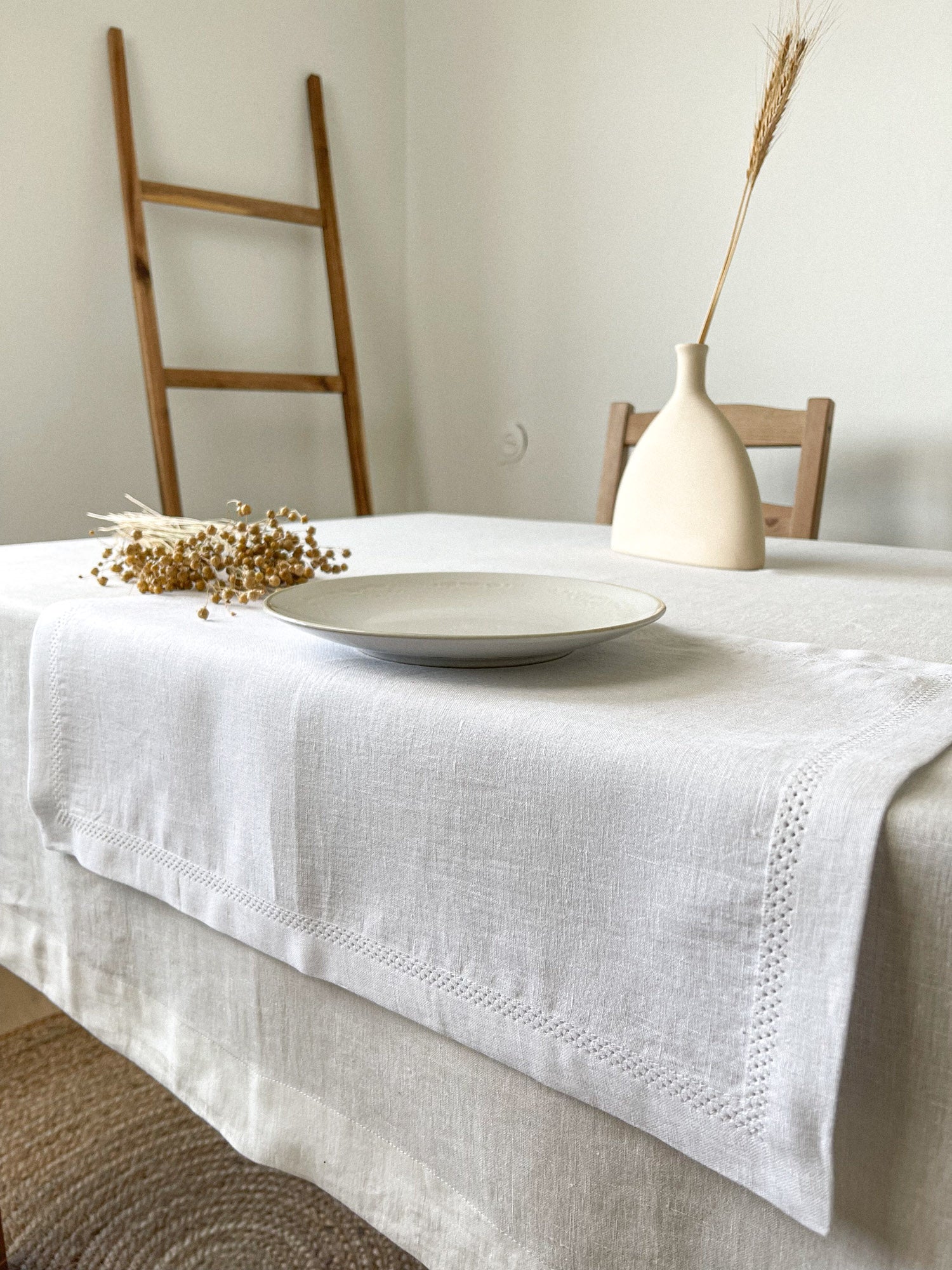 White Hemstitch Linen Placemat LinenNotes Linen Notes