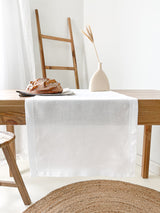 White Hemstitch Linen Table Runner