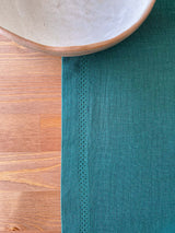 Dark Green Hemstitch Linen Table Runner