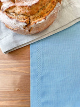Light Blue Hemstitch Linen Table Runner