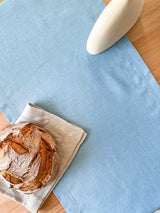 Light Blue Hemstitch Linen Table Runner