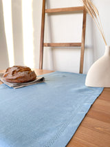 Light Blue Hemstitch Linen Table Runner