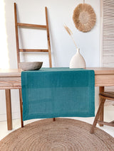 Dark Green Hemstitch Linen Table Runner
