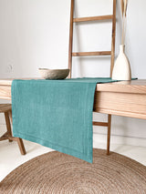 Dark Green Hemstitch Linen Table Runner
