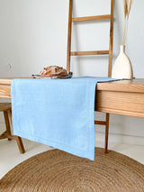 Light Blue Hemstitch Linen Table Runner