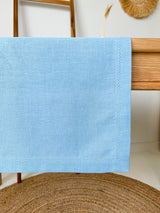 Light Blue Hemstitch Linen Table Runner