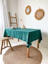 Dark Green Linen Tablecloth
