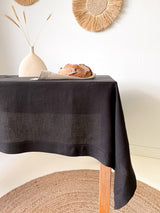 Black Hemstitch Linen Tablecloth