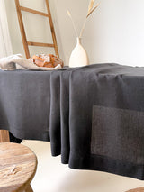 Black Hemstitch Linen Tablecloth