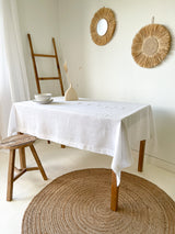 White Hemstitch Linen Tablecloth
