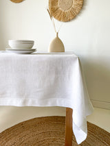 White Hemstitch Linen Tablecloth