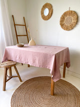 Dusty Pink Hemstitch Linen Tablecloth