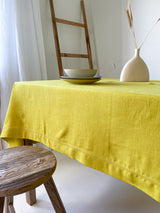 Yellow Hemstitch Linen Tablecloth