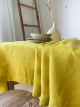 Yellow Hemstitch Linen Tablecloth