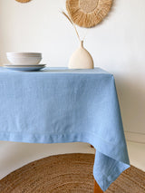 Light Blue Hemstitch Linen Tablecloth