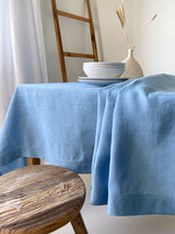 Light Blue Hemstitch Linen Tablecloth