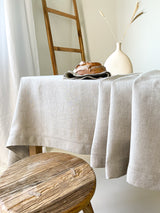 Beige Hemstitch Linen Tablecloth