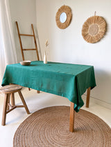 Dark Green Hemstitch Linen Tablecloth