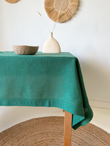 Dark Green Hemstitch Linen Tablecloth