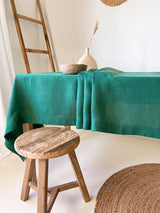 Dark Green Hemstitch Linen Tablecloth