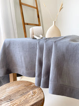 Dark Grey Hemstitch Linen Tablecloth