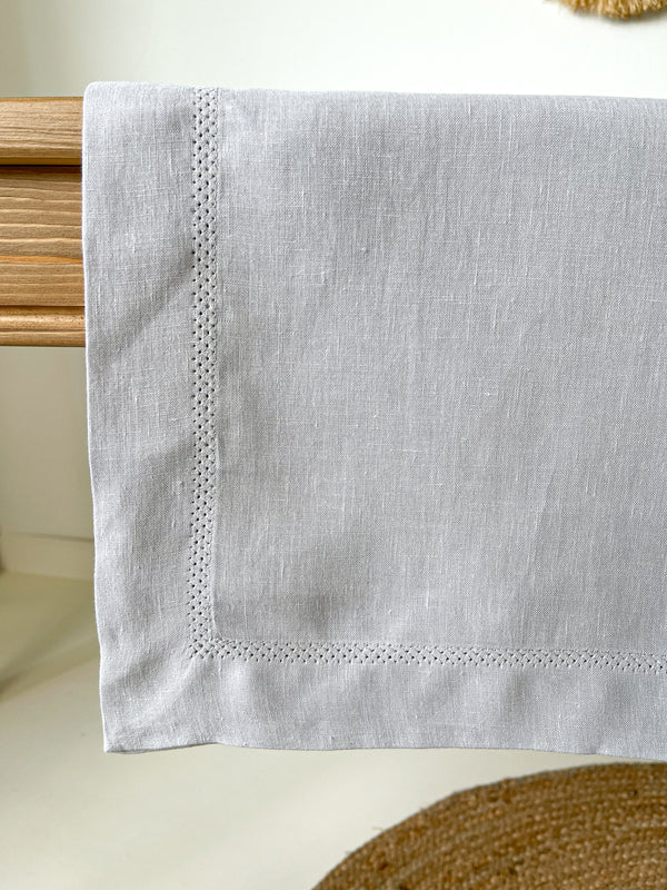 Light Grey Hemstitch Linen Tablecloth