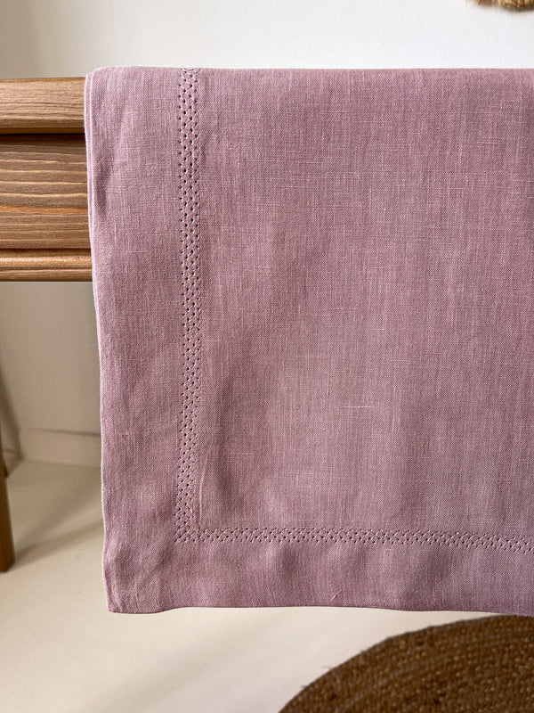 Light Pink Hemstitch Linen Tablecloth