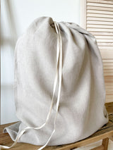 Beige Drawstring Linen Laundry Bag