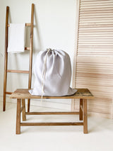 Light Grey Drawstring Linen Laundry Bag