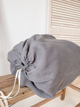 Dark Grey Drawstring Linen Laundry Bag