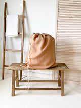 Tan Drawstring Linen Laundry Bag