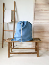Light Blue Drawstring Linen Laundry Bag