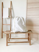 Off White Drawstring Linen Laundry Bag