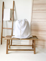 White Drawstring Linen Laundry Bag