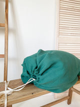 Dark Green Drawstring Linen Laundry Bag