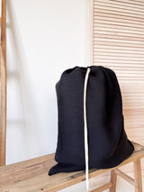 Black Drawstring Linen Laundry Bag