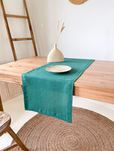 Dark Green Linen Table Runner