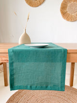 Dark Green Linen Table Runner