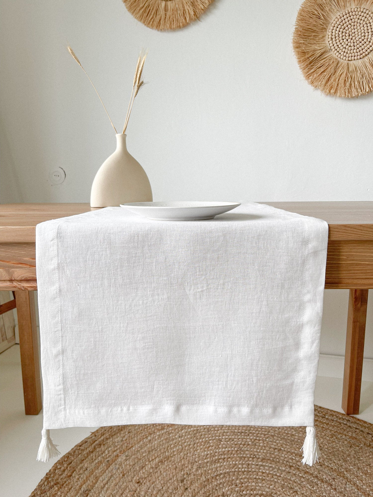 Off White Linen Table Runner with Tassels LinenNotes Linen Notes