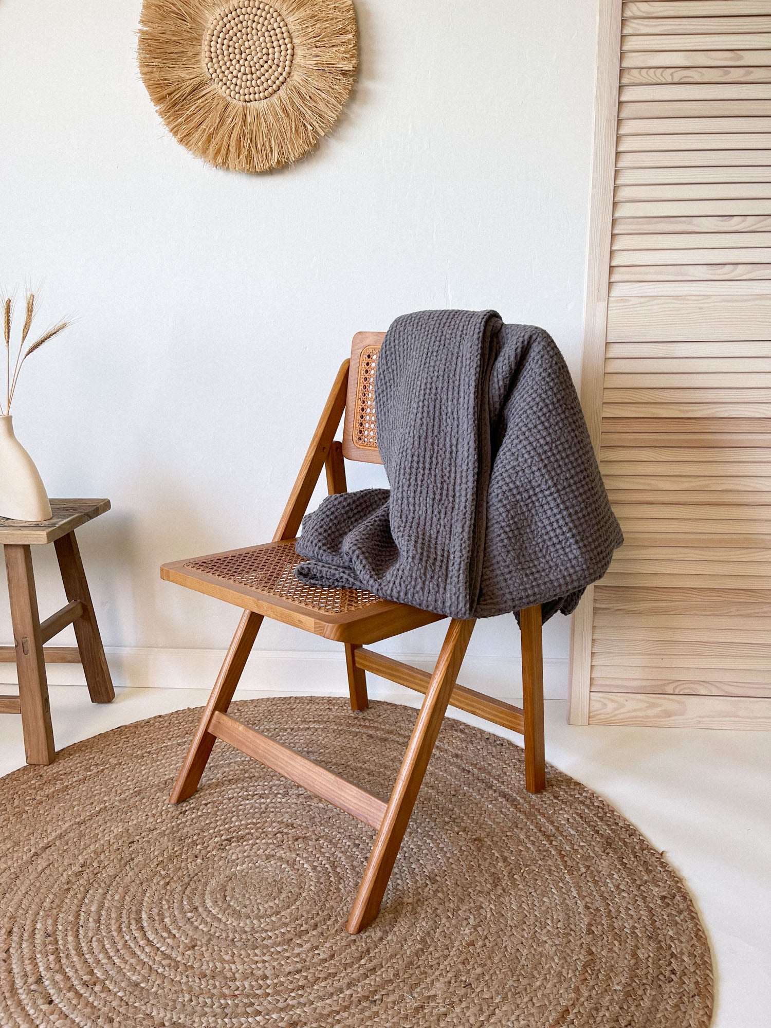 Dark Grey Waffle Throw Blanket Linen Notes