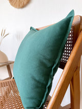 Dark Green Linen Throw Pillow Cover with Edging