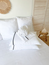 White Linen Sheet set with Black Trim