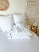 White Linen Sheet set with Dusty Pink Trim