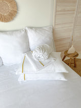 White Linen Sheet set with Yellow Trim