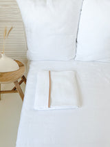 White Linen Flat Sheet with Tan Trim