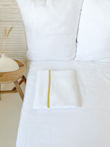 White Linen Flat Sheet with Yellow Trim