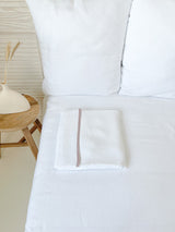 White Linen Flat Sheet with Dusty Pink Trim