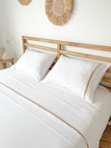 White Housewife Style Linen Pillowcase with Tan Trim